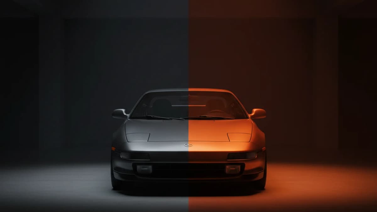 Classic Toyota MR2 split between original colour and new custom respray finish