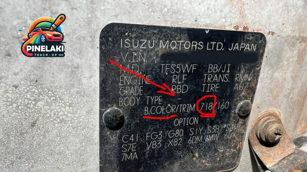 The panel of color code isuzu chevrolet truck