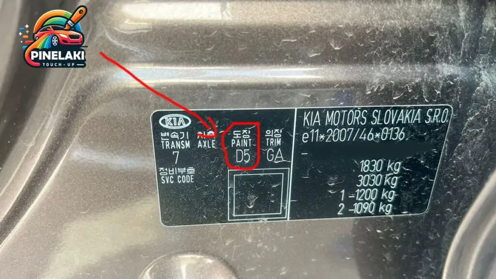 Showing the color code panel of Kia Sportage